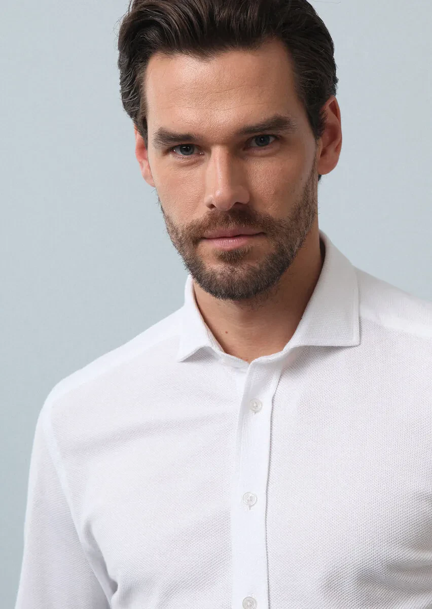 Beyaz Düz Fitted Fit Casual %100 Pamuk Gömlek - 3