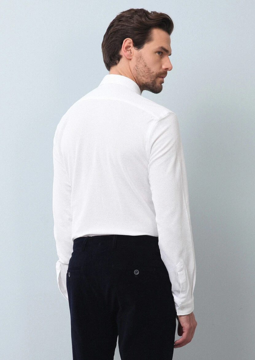 Beyaz Düz Fitted Fit Casual %100 Pamuk Gömlek - 5
