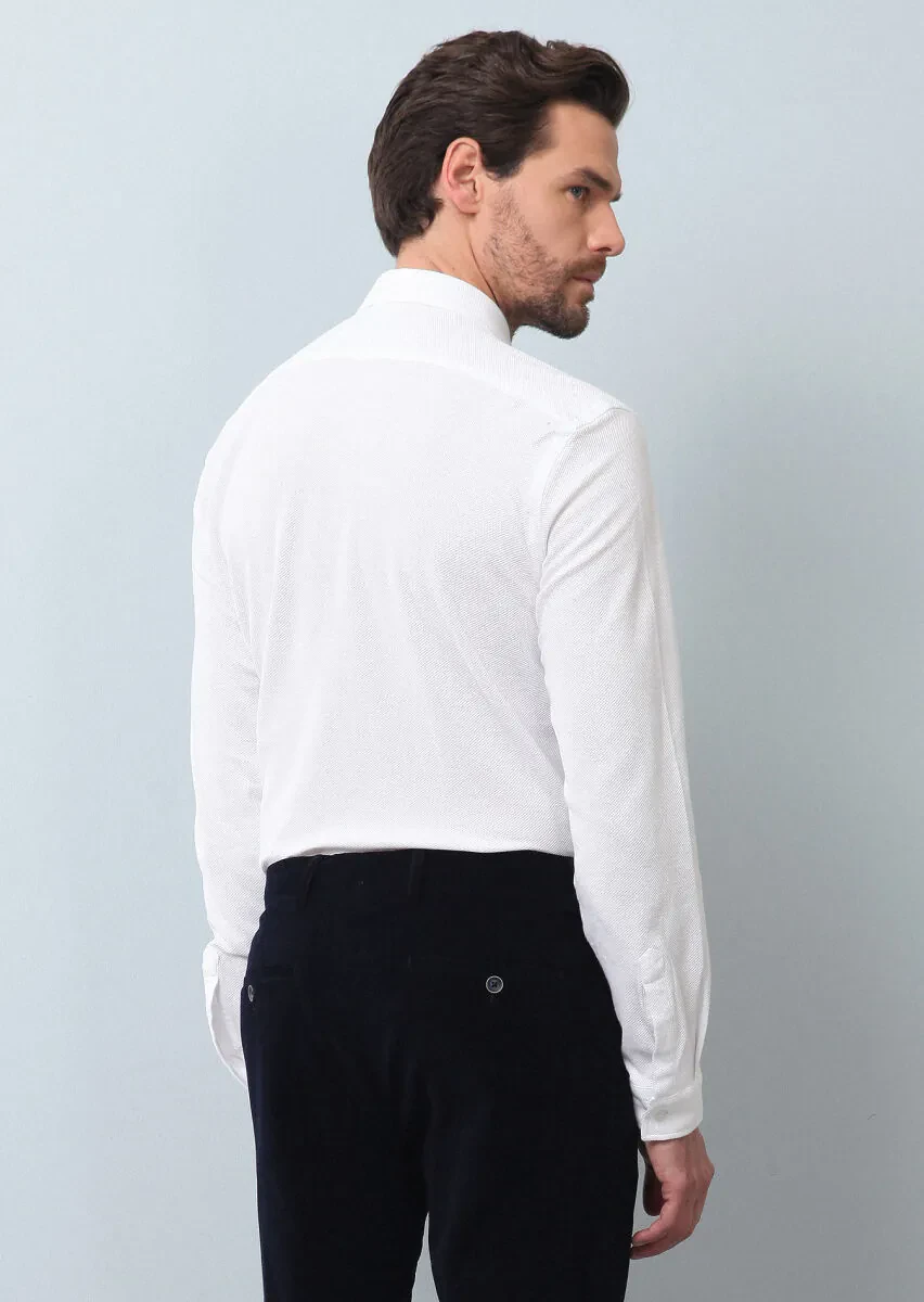 Beyaz Düz Fitted Fit Casual %100 Pamuk Gömlek - 5