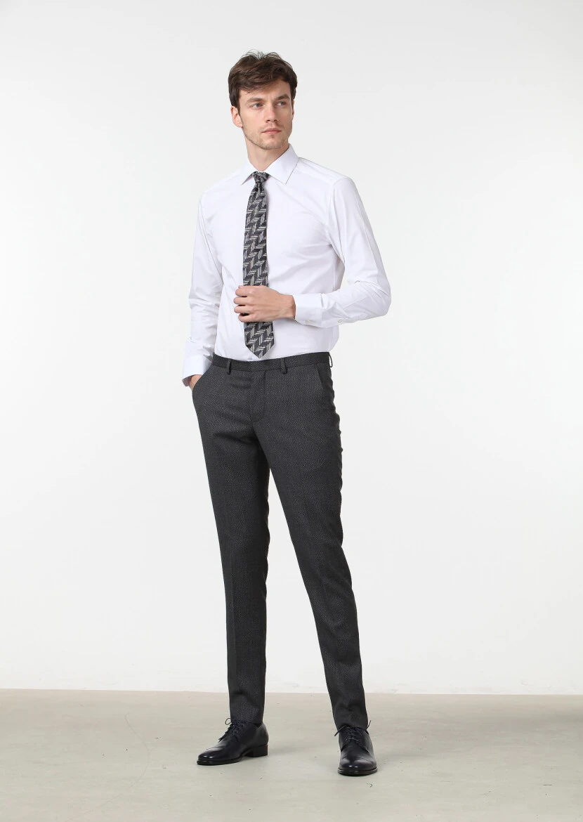 Beyaz Düz Fitted Fit Dokuma Klasik Pamuk Karışımlı Gömlek 