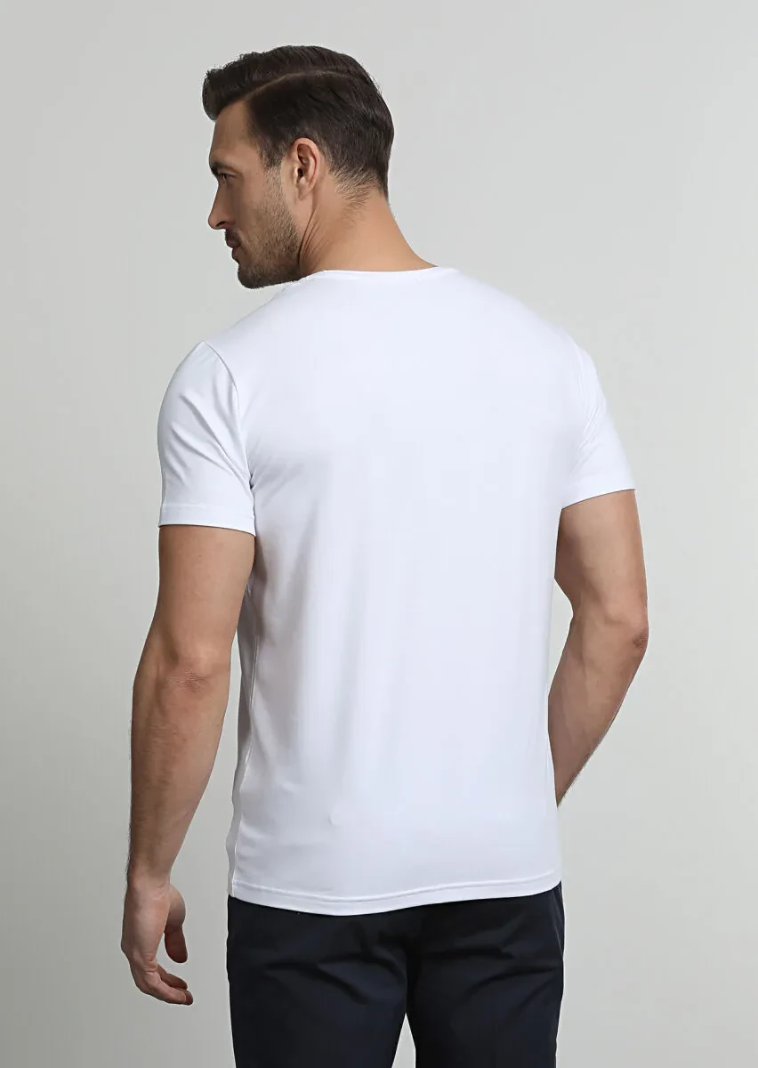 Beyaz Düz Pamuk Karışımlı T-Shirt - 4