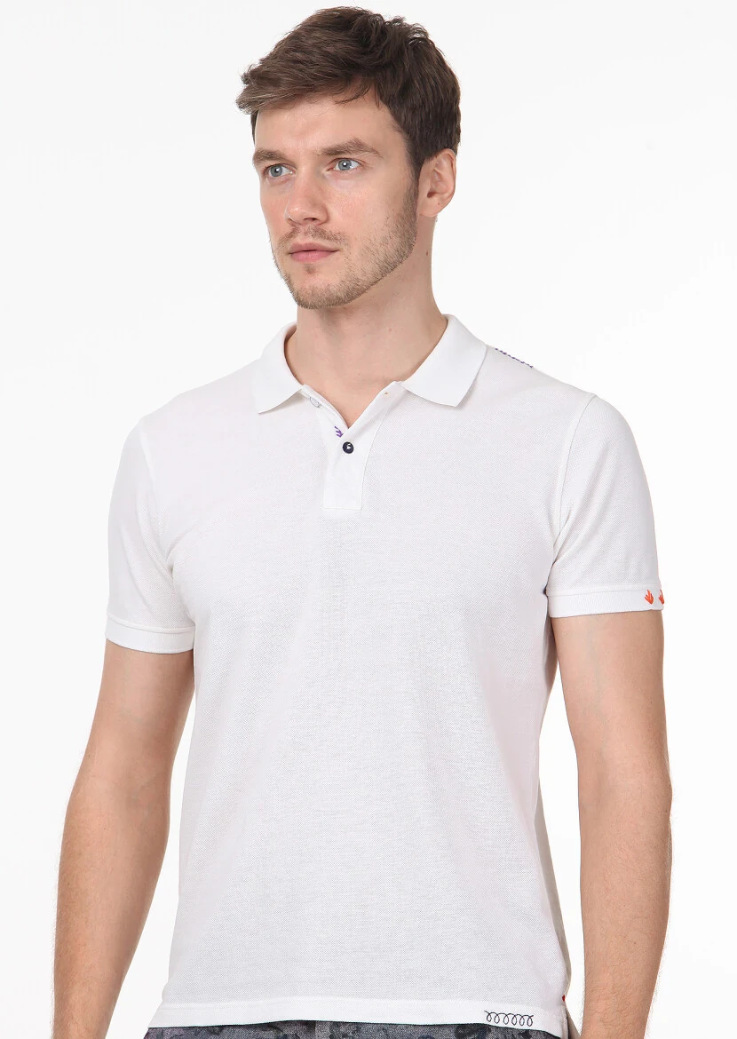 Beyaz Düz Polo Yaka %100 Pamuk T-Shirt 
