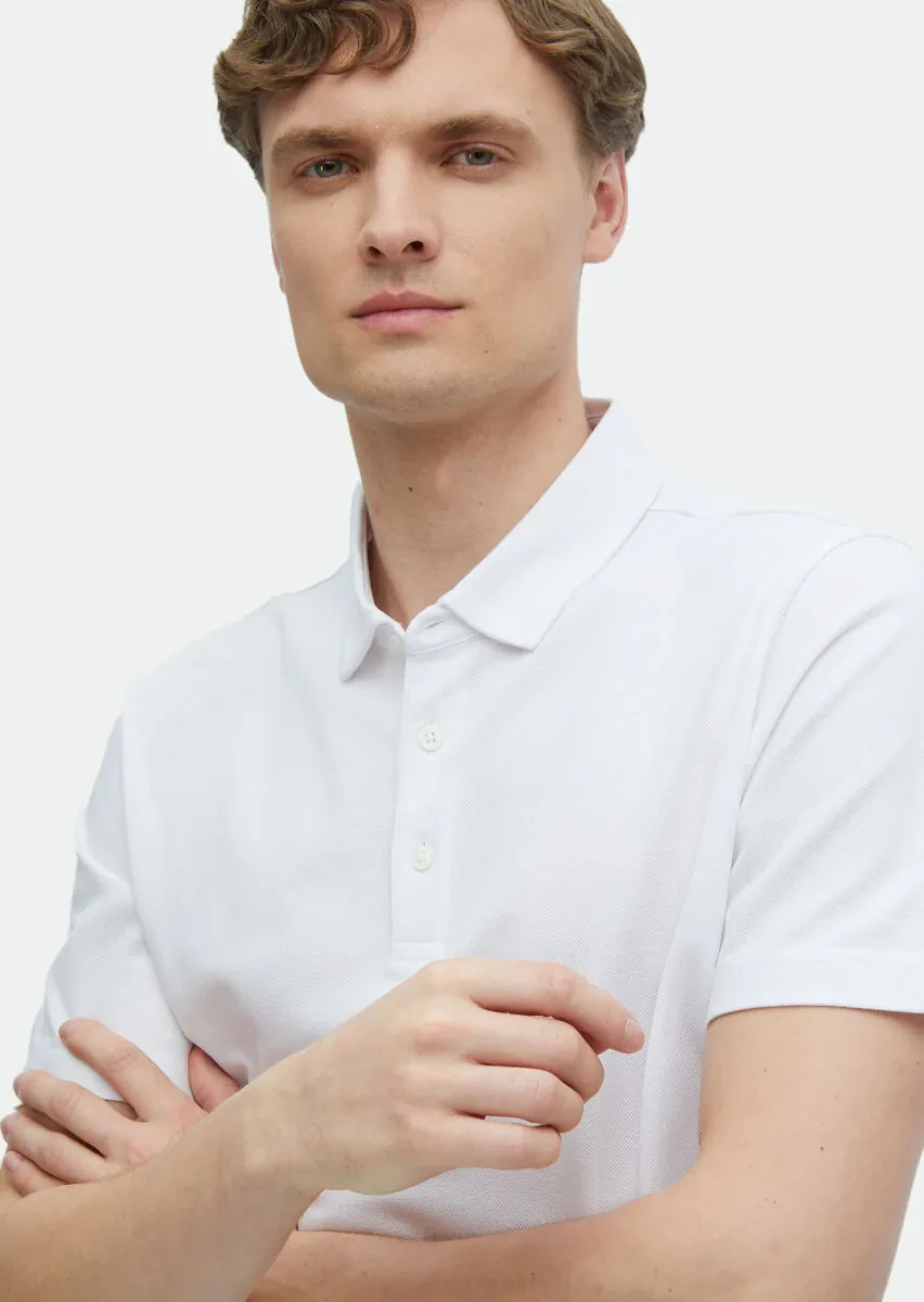 Beyaz Düz Polo Yaka %100 Pamuk T-Shirt - 3