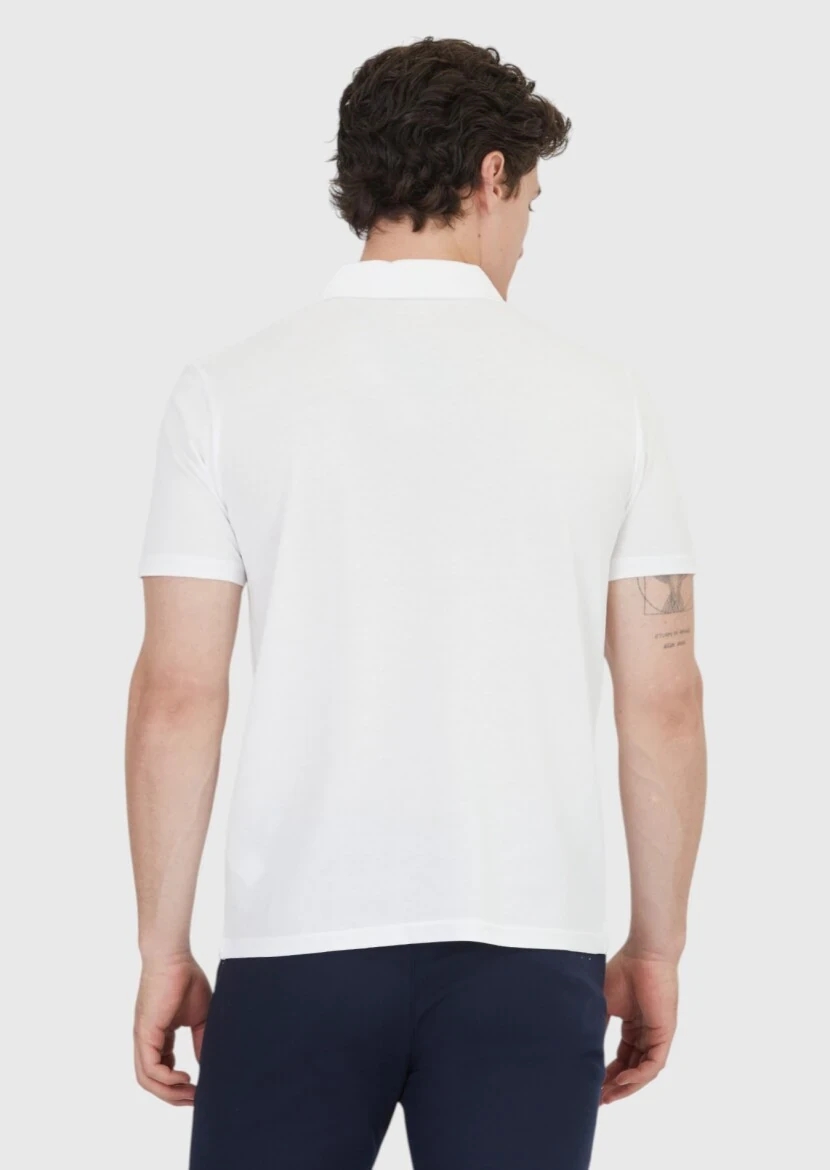 Beyaz Düz Polo Yaka %100 Pamuk T-Shirt - 6