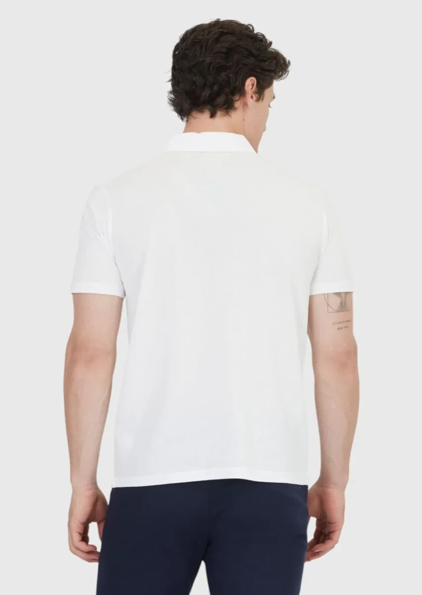 Beyaz Düz Polo Yaka %100 Pamuk T-Shirt - 6