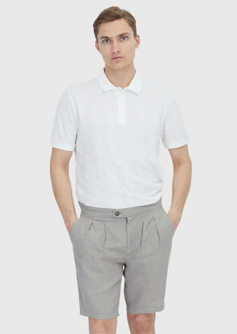 Beyaz Düz Polo Yaka %100 Pamuk T-Shirt - RAMSEY