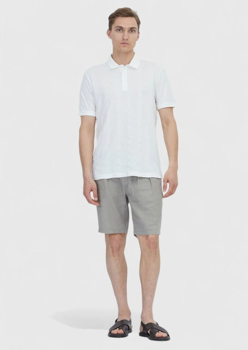 Beyaz Düz Polo Yaka %100 Pamuk T-Shirt - RAMSEY