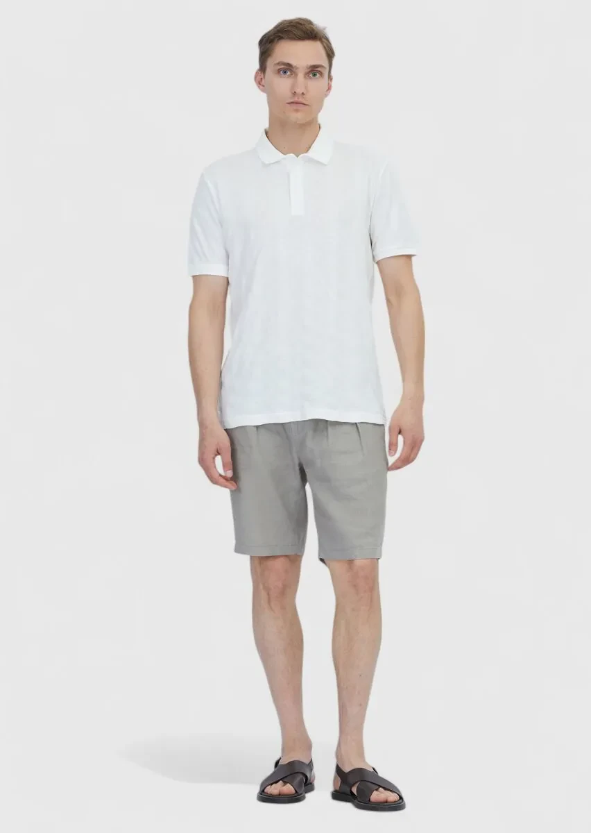 Beyaz Düz Polo Yaka %100 Pamuk T-Shirt - 2