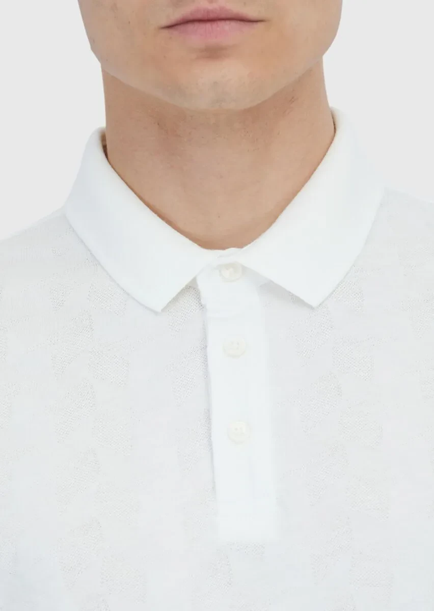 Beyaz Düz Polo Yaka %100 Pamuk T-Shirt - 5