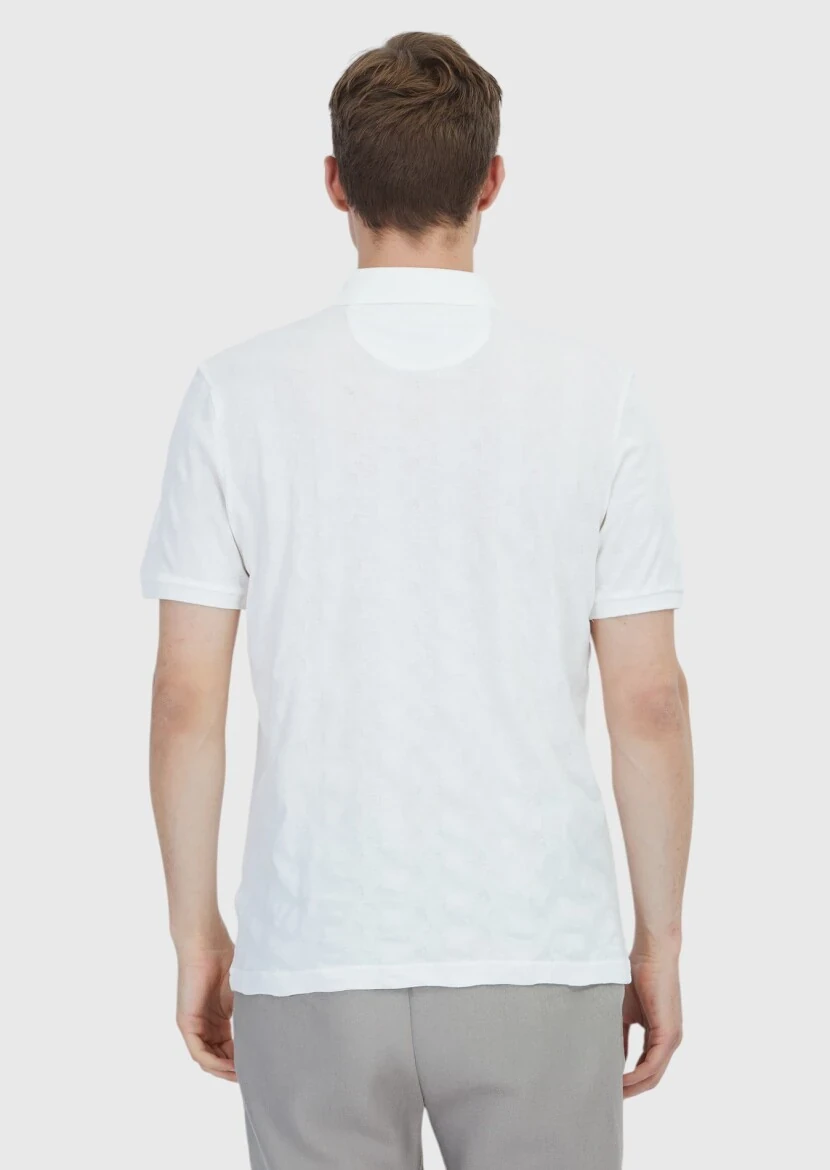 Beyaz Düz Polo Yaka %100 Pamuk T-Shirt - 6
