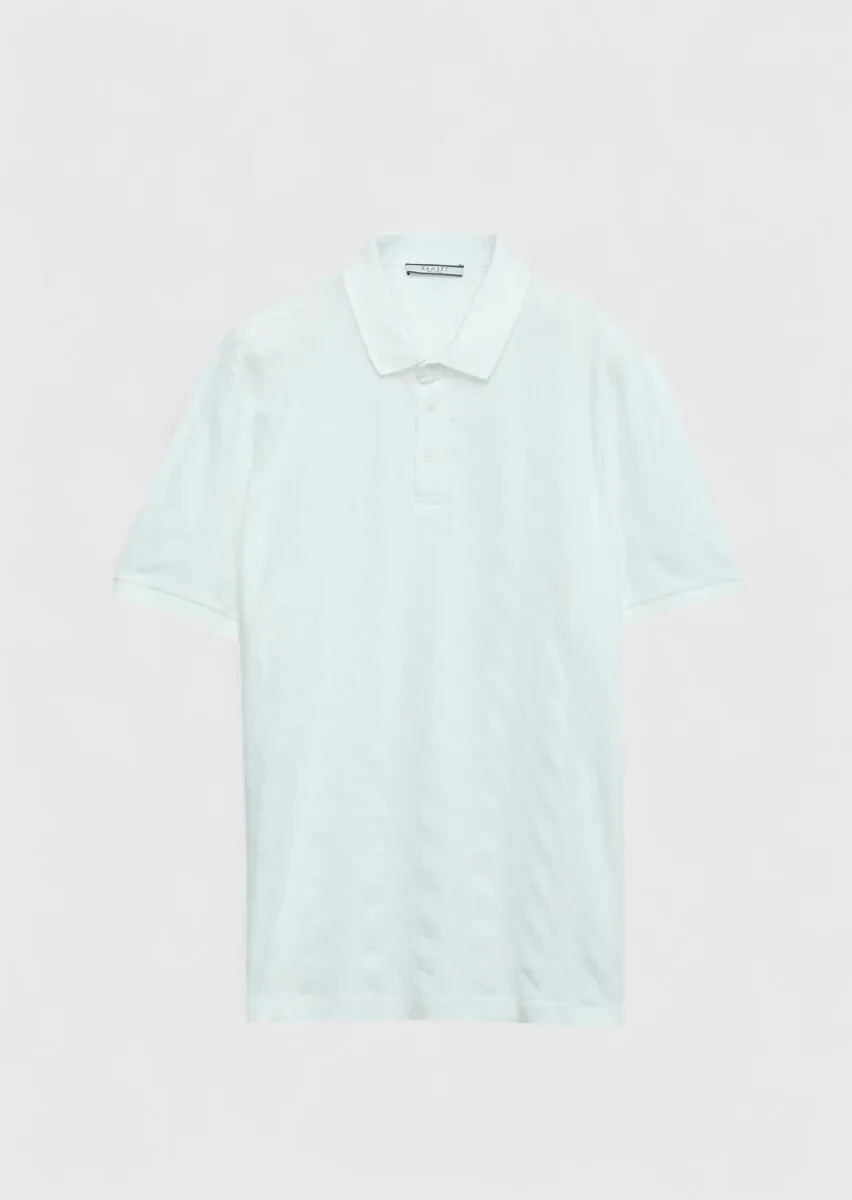 Beyaz Düz Polo Yaka %100 Pamuk T-Shirt - 7