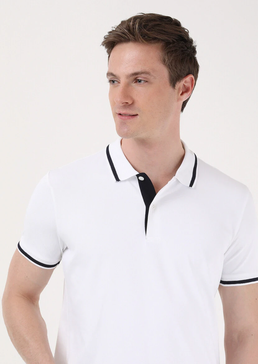 Beyaz Düz Polo Yaka T-Shirt - 2