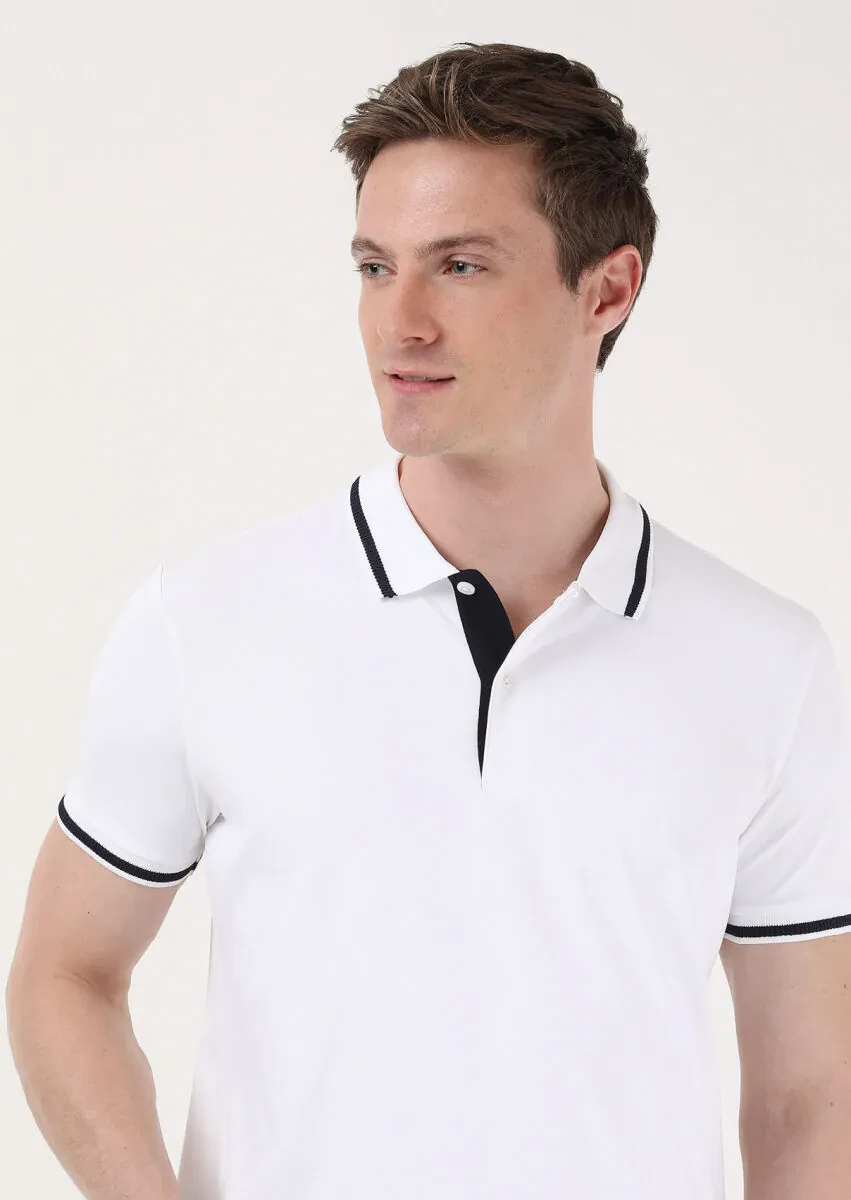 Beyaz Düz Polo Yaka T-Shirt - 2