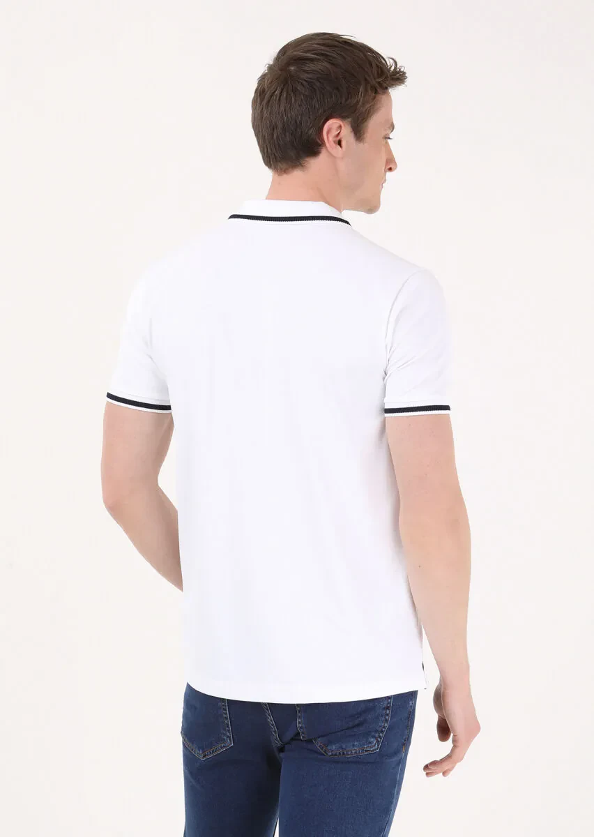 Beyaz Düz Polo Yaka T-Shirt - 5