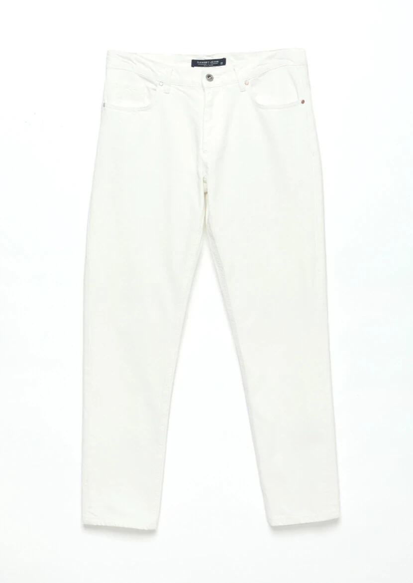 Beyaz Düz Regular Fit Denim %100 Pamuk Pantolon - 7