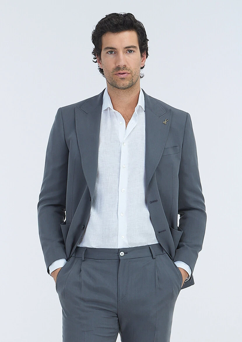 Beyaz Düz Regular Fit Dokuma Casual %100 Keten Gömlek - 3