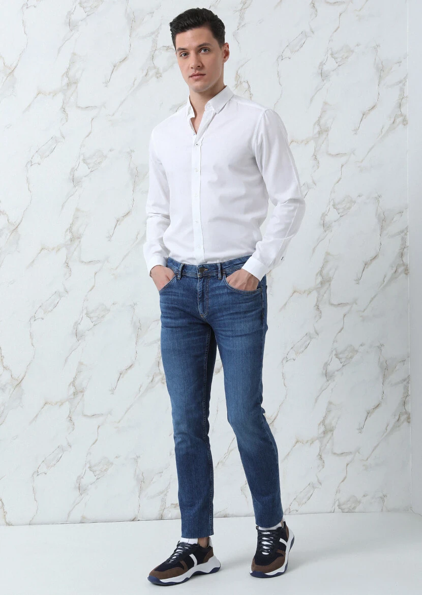 Beyaz Düz Regular Fit Dokuma Casual %100 Pamuk Gömlek - 3