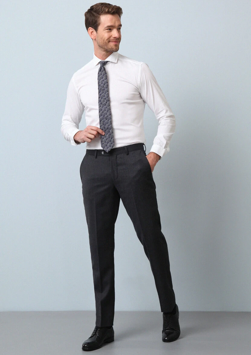 Beyaz Düz Regular Fit Dokuma Casual Pamuk Karışımlı Gömlek - 3