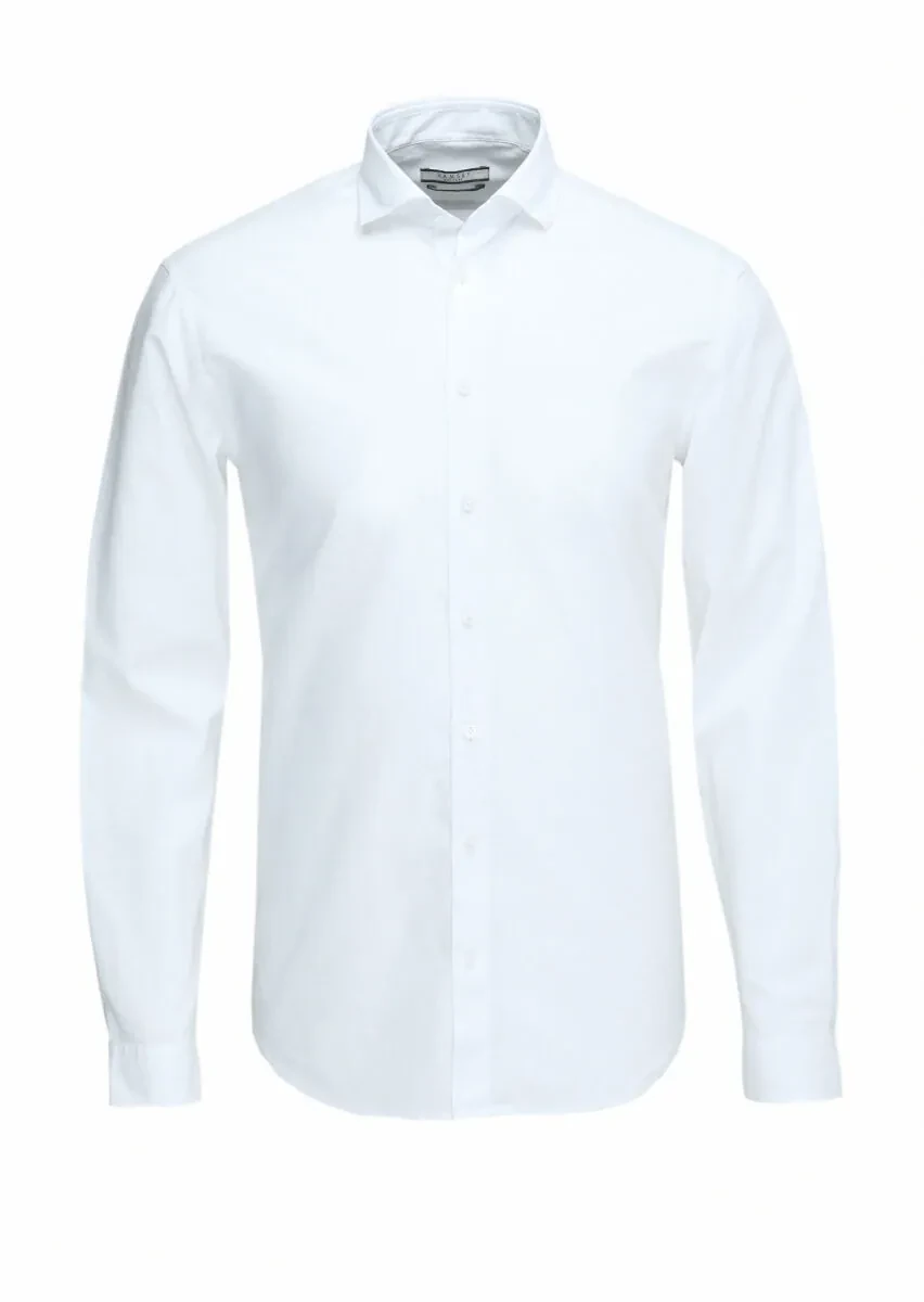 Beyaz Düz Regular Fit Dokuma Casual Pamuk Karışımlı Gömlek - 1