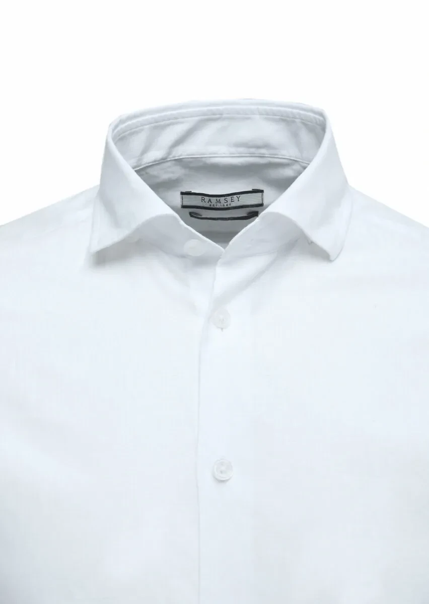 Beyaz Düz Regular Fit Dokuma Casual Pamuk Karışımlı Gömlek - 2