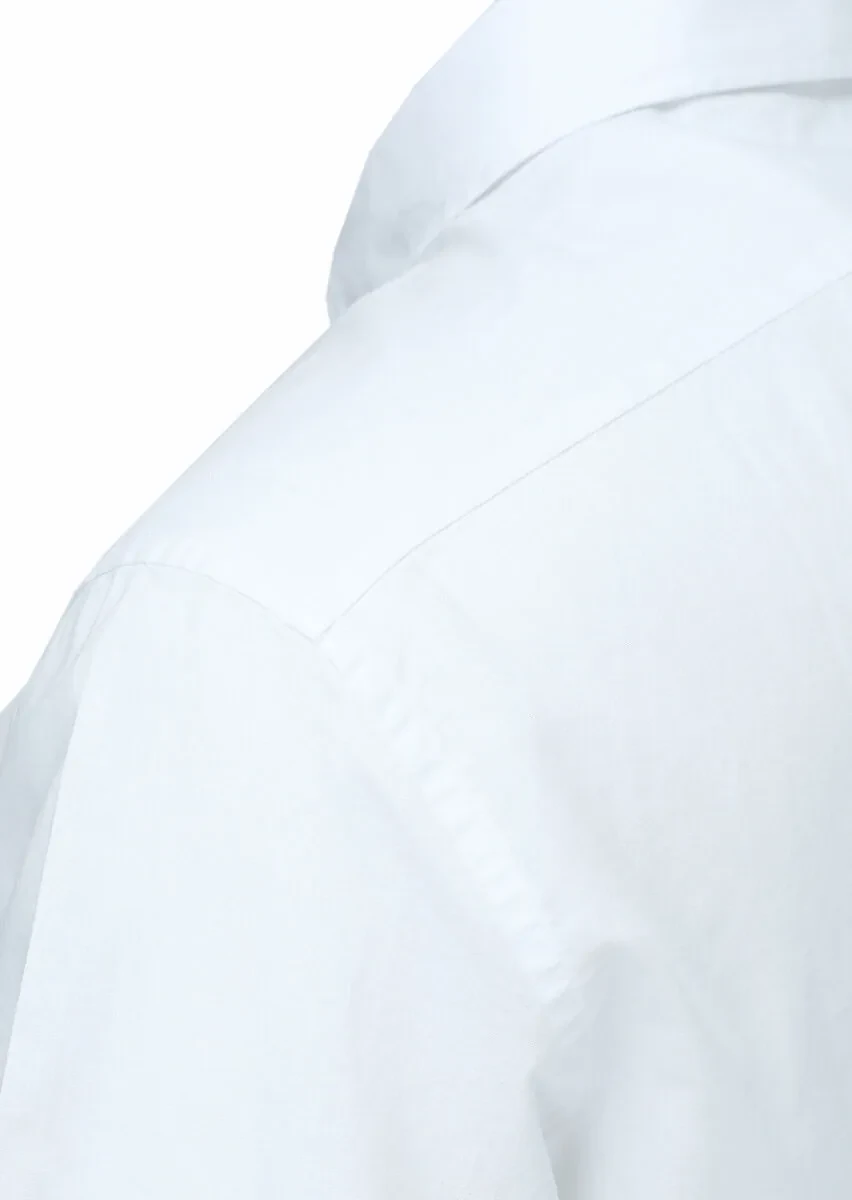 Beyaz Düz Regular Fit Dokuma Casual Pamuk Karışımlı Gömlek - 3