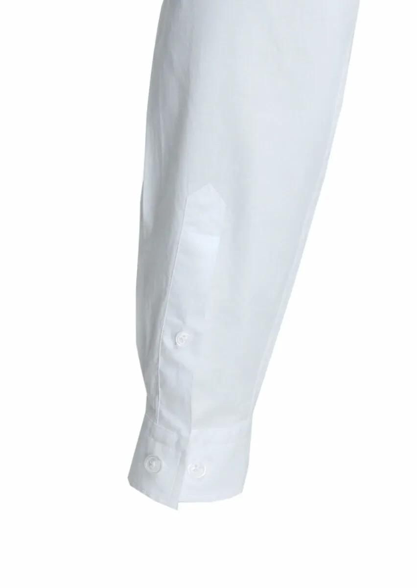 Beyaz Düz Regular Fit Dokuma Casual Pamuk Karışımlı Gömlek - 4