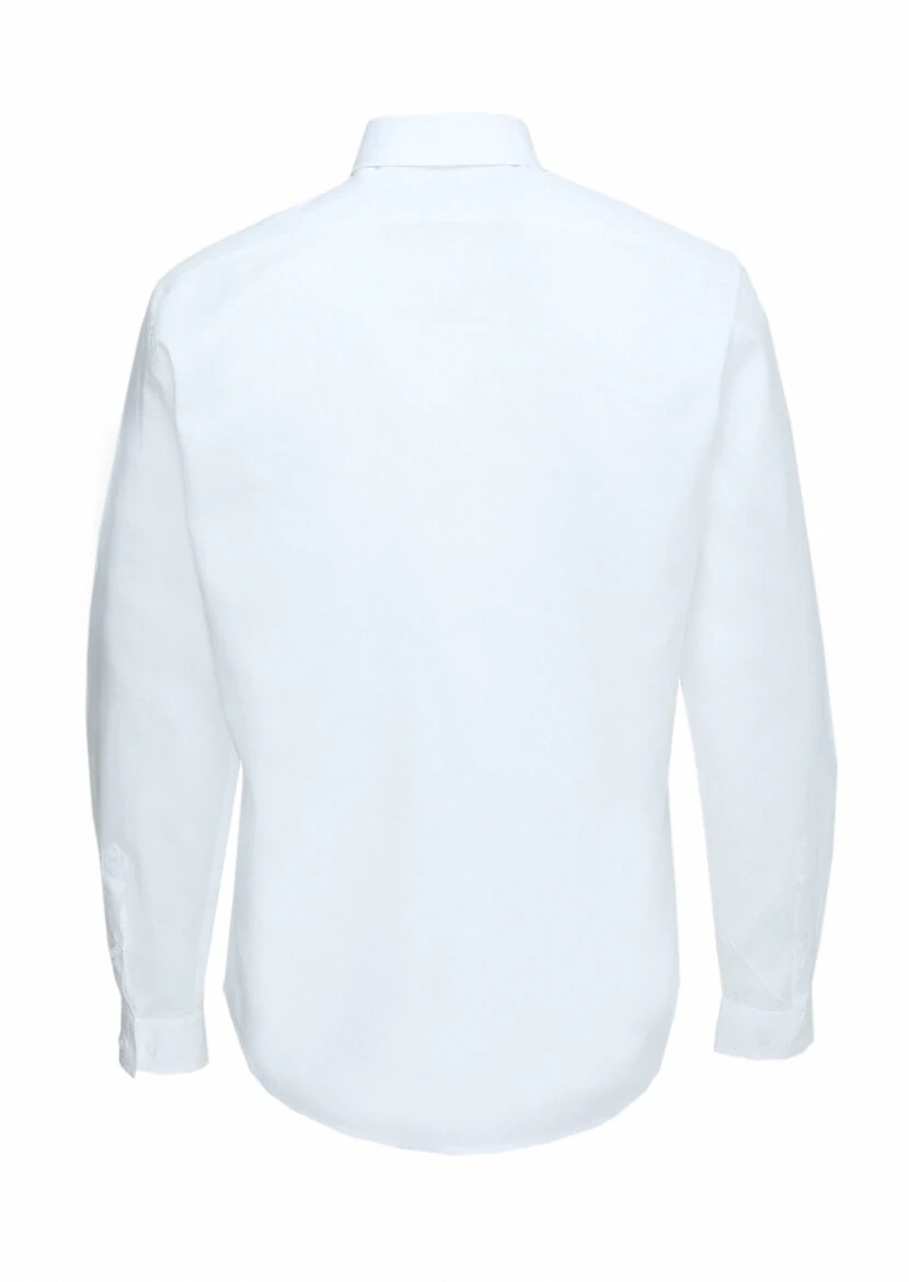 Beyaz Düz Regular Fit Dokuma Casual Pamuk Karışımlı Gömlek - 5