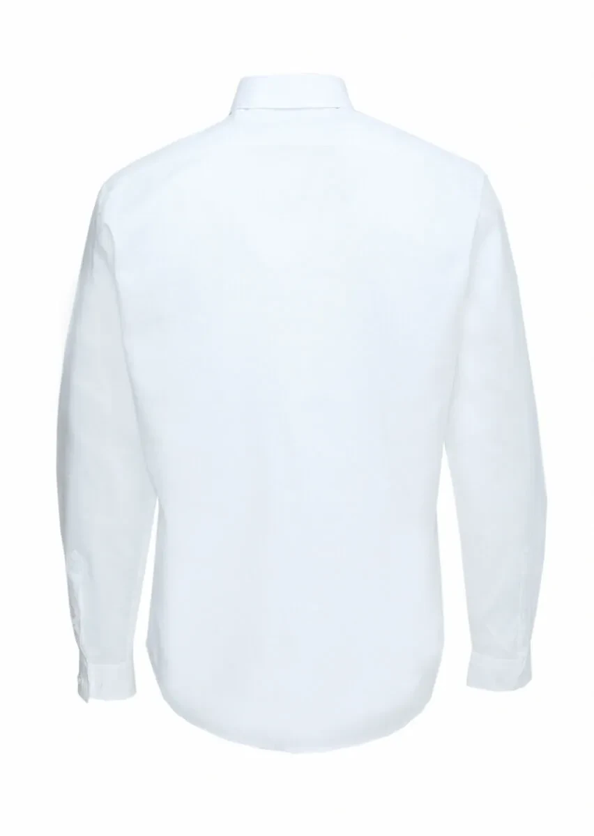 Beyaz Düz Regular Fit Dokuma Casual Pamuk Karışımlı Gömlek - 5