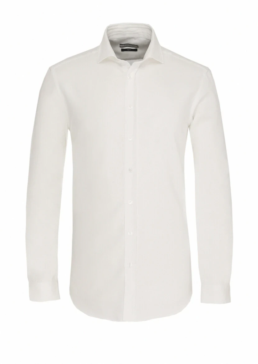 Beyaz Düz Regular Fit Dokuma Casual Pamuk Karışımlı Gömlek - 1