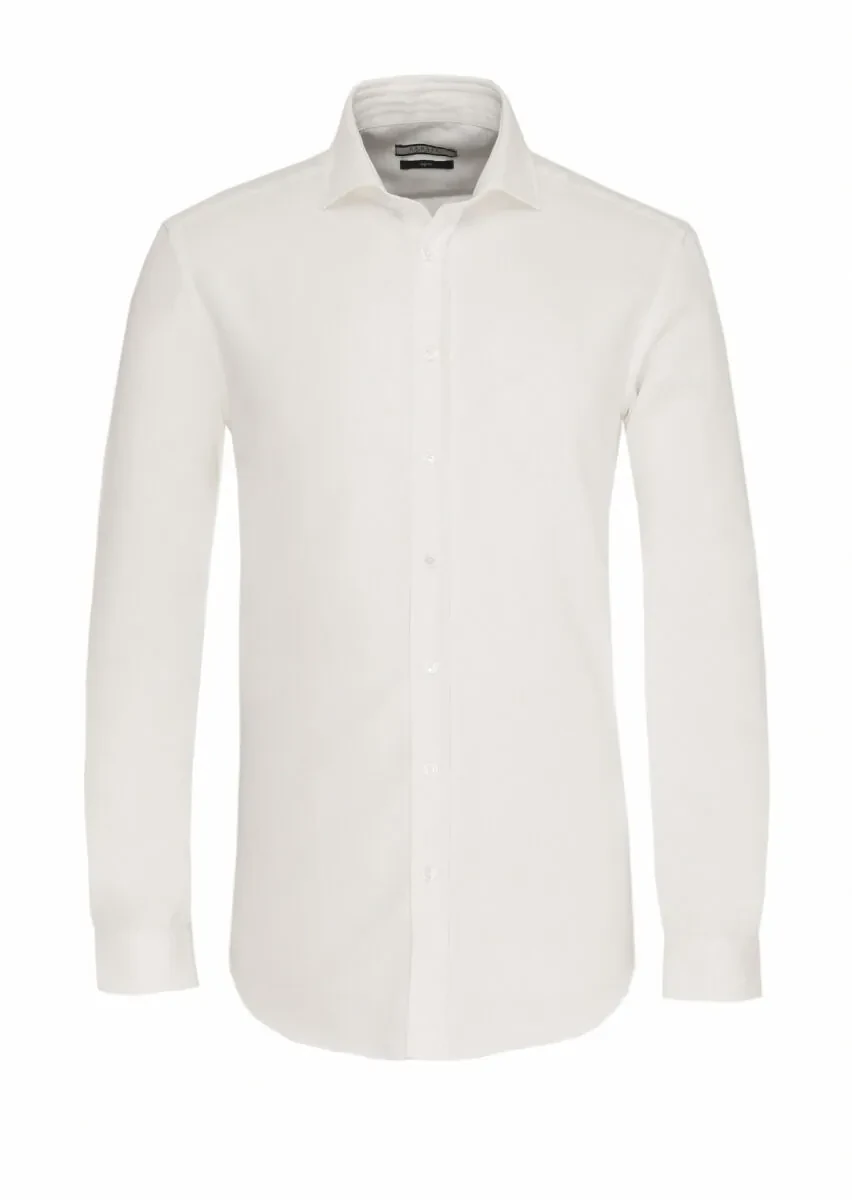 Beyaz Düz Regular Fit Dokuma Casual Pamuk Karışımlı Gömlek - 1