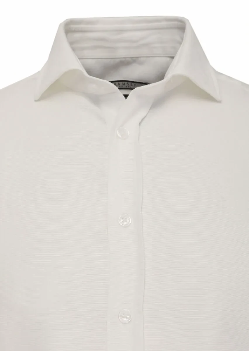 Beyaz Düz Regular Fit Dokuma Casual Pamuk Karışımlı Gömlek - 2