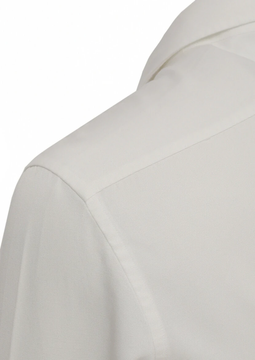 Beyaz Düz Regular Fit Dokuma Casual Pamuk Karışımlı Gömlek - 3