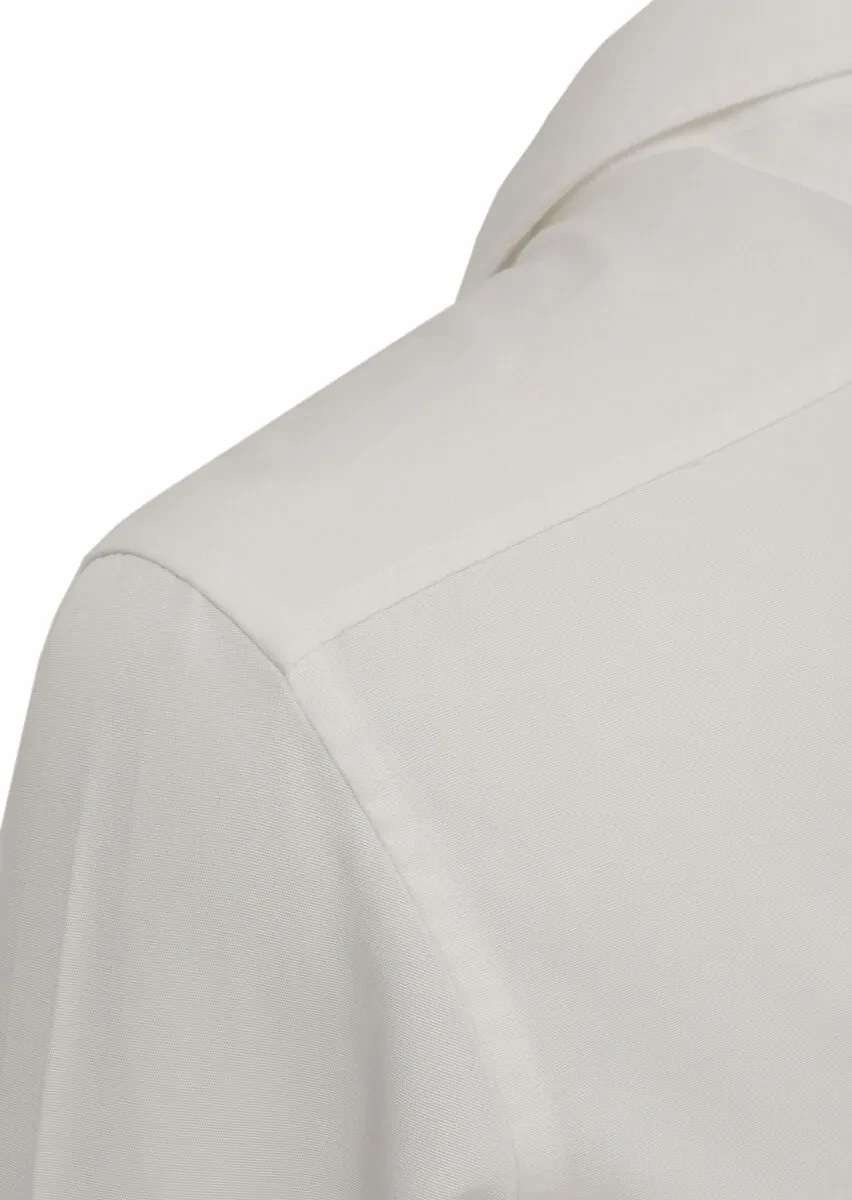 Beyaz Düz Regular Fit Dokuma Casual Pamuk Karışımlı Gömlek - 3