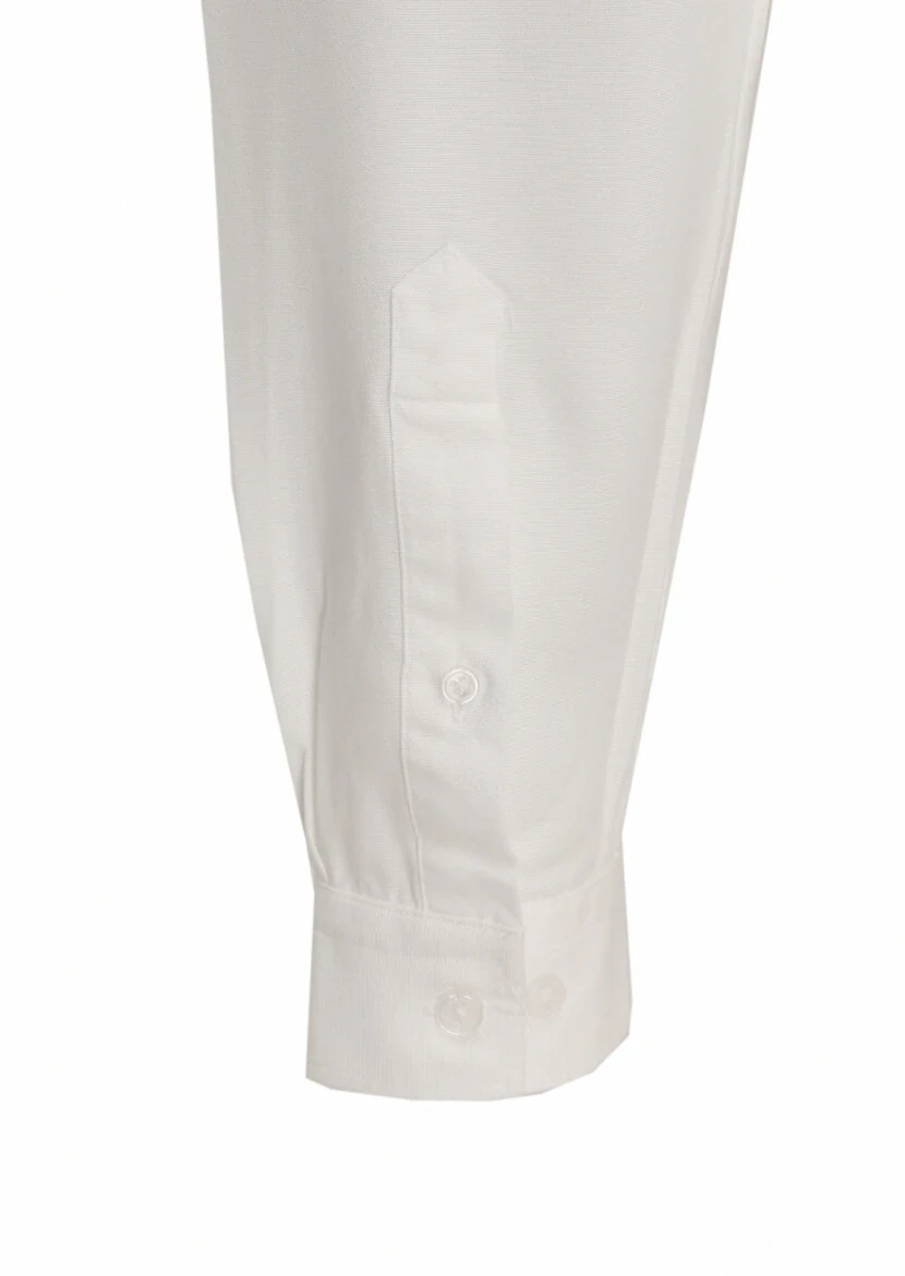 Beyaz Düz Regular Fit Dokuma Casual Pamuk Karışımlı Gömlek - 4