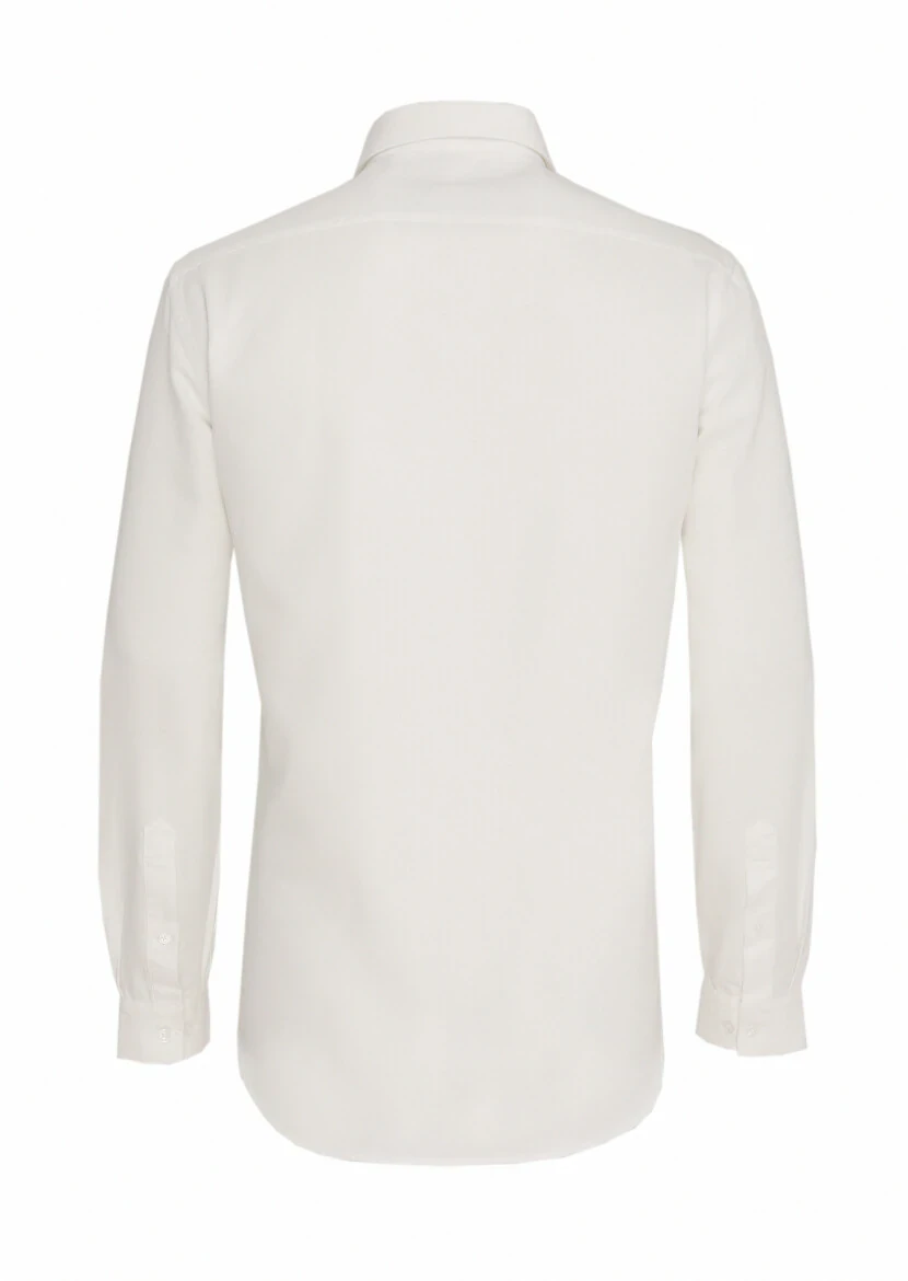 Beyaz Düz Regular Fit Dokuma Casual Pamuk Karışımlı Gömlek - 5