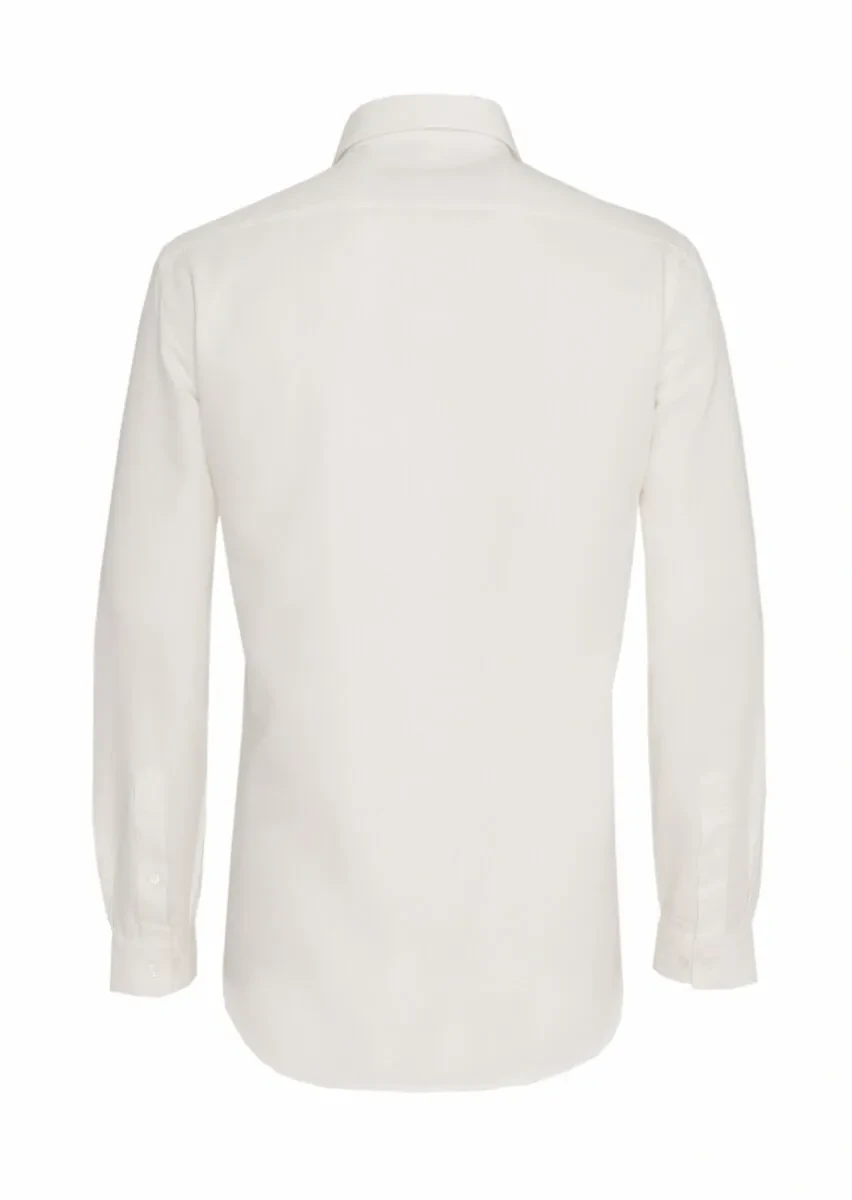Beyaz Düz Regular Fit Dokuma Casual Pamuk Karışımlı Gömlek - 5