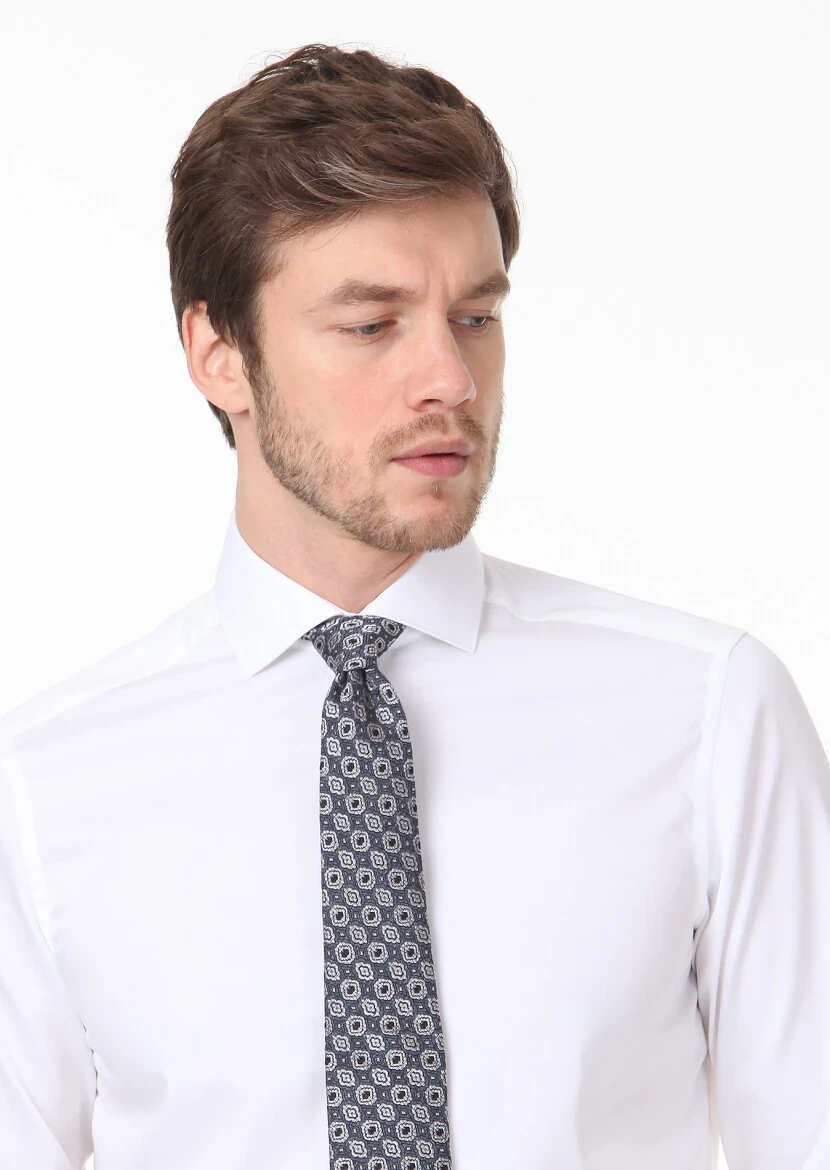 Beyaz Düz Regular Fit Dokuma Klasik %100 Pamuk Gömlek 