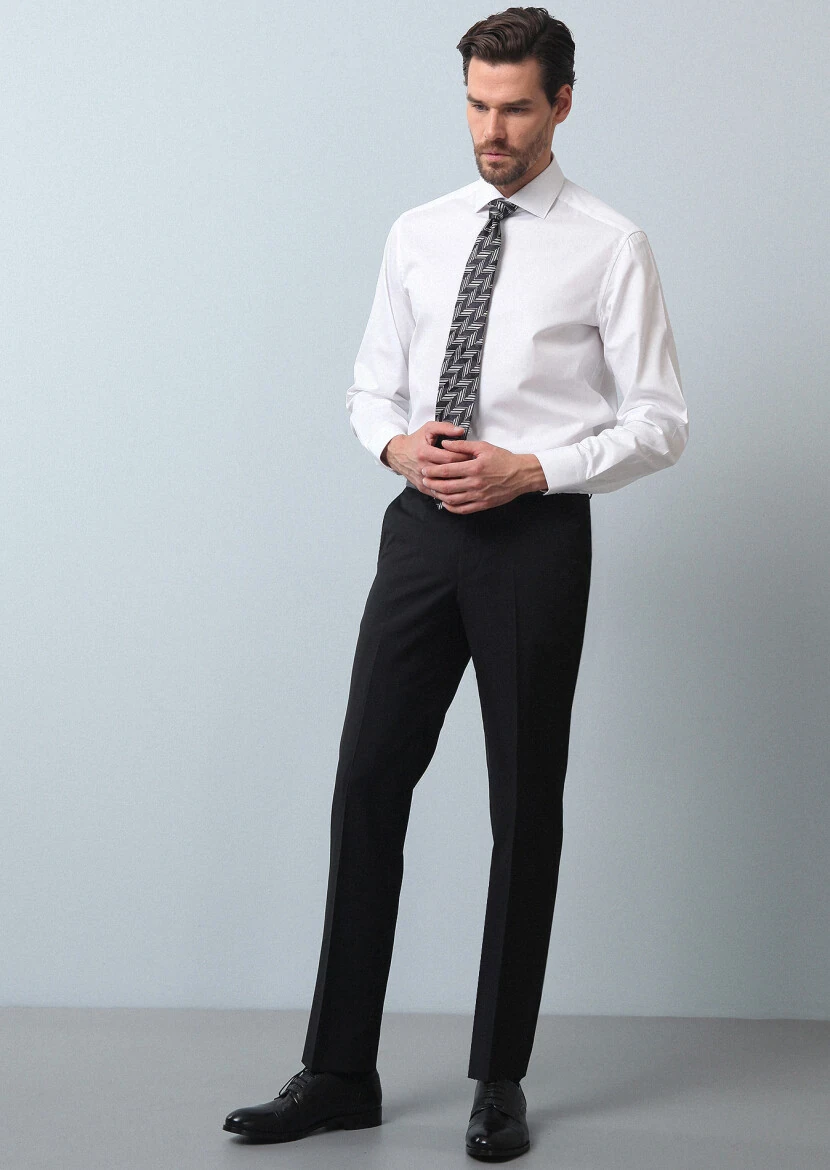 Beyaz Düz Regular Fit Dokuma Klasik %100 Pamuk Gömlek - 4