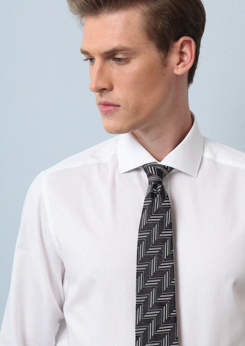 Beyaz Düz Regular Fit Dokuma Klasik %100 Pamuk Gömlek - 2