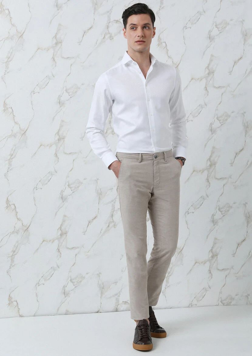 Beyaz Düz Regular Fit Dokuma Klasik %100 Pamuk Gömlek - 1