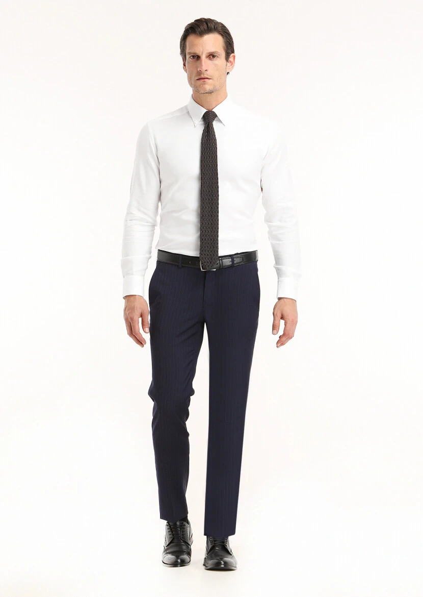 Beyaz Düz Regular Fit Dokuma Klasik %100 Pamuk Gömlek - 1