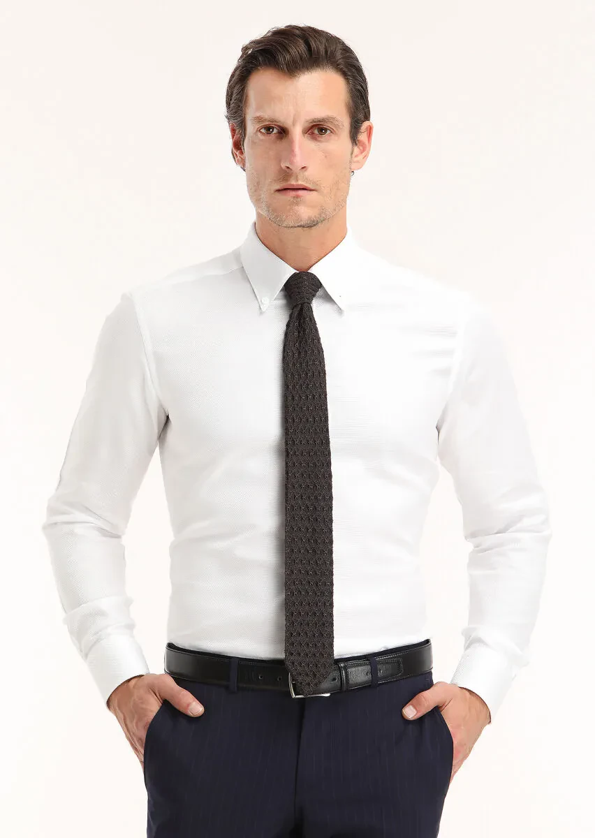 Beyaz Düz Regular Fit Dokuma Klasik %100 Pamuk Gömlek - 2