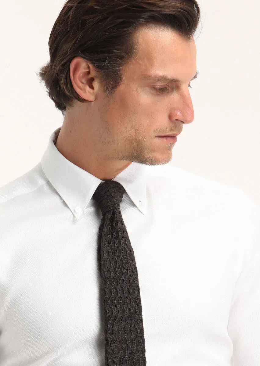 Beyaz Düz Regular Fit Dokuma Klasik %100 Pamuk Gömlek - 3