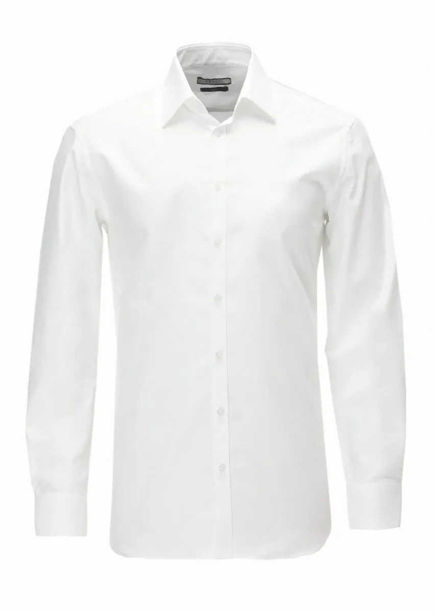 Beyaz Düz Regular Fit Dokuma Klasik %100 Pamuk Gömlek - 6