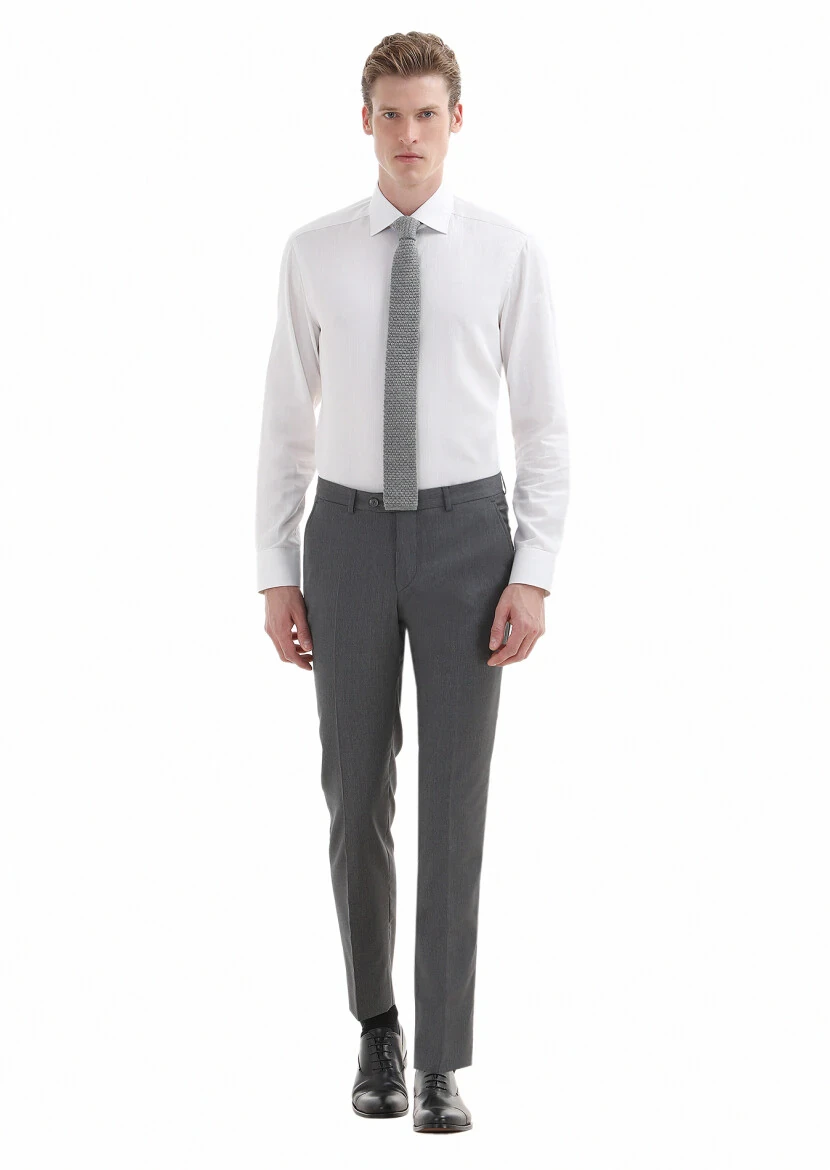 Beyaz Düz Regular Fit Dokuma Klasik %100 Pamuk Gömlek - 1