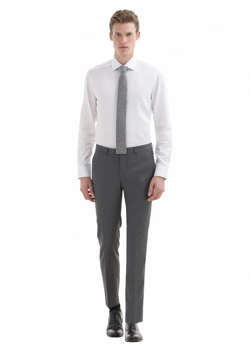 Beyaz Düz Regular Fit Dokuma Klasik %100 Pamuk Gömlek - 1