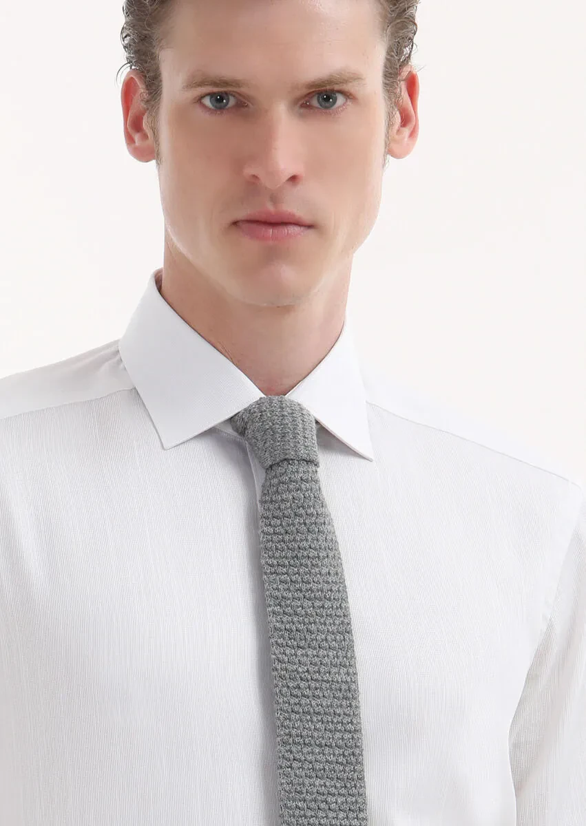 Beyaz Düz Regular Fit Dokuma Klasik %100 Pamuk Gömlek - 3