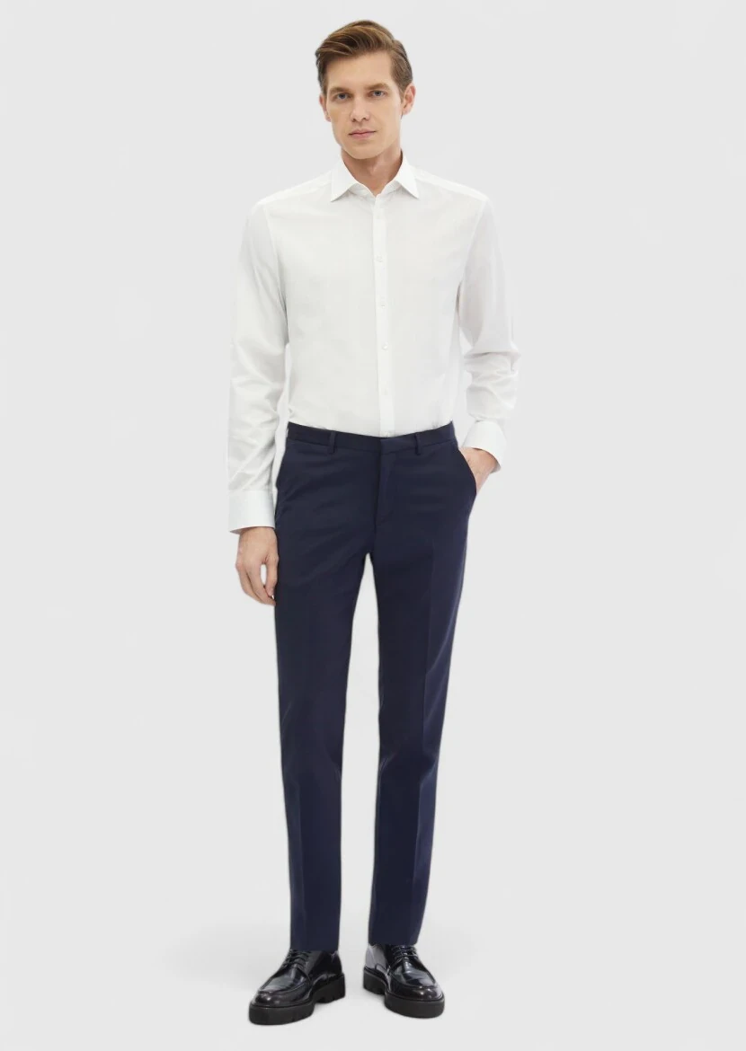 Beyaz Düz Regular Fit Dokuma Klasik %100 Pamuk Gömlek - 2