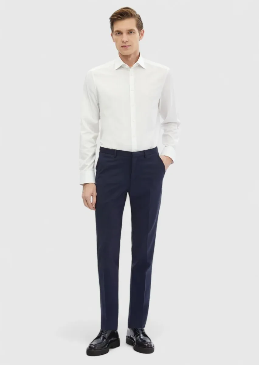 Beyaz Düz Regular Fit Dokuma Klasik %100 Pamuk Gömlek - 2