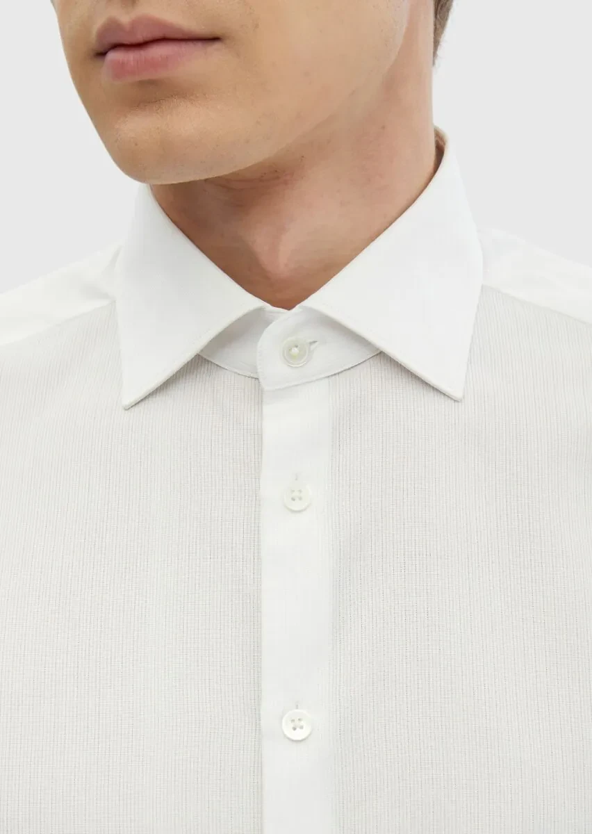 Beyaz Düz Regular Fit Dokuma Klasik %100 Pamuk Gömlek - 4